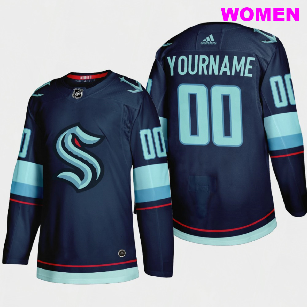 Women's Seattle Kraken Custom Adidas 2021-22 Navy Home Stitched NHL Jersey
