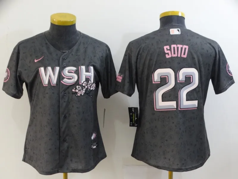 Women's Washington Nationals #22 Juan Soto 2022 Gray City Connect Cherry Blossom Cool Base Stitched Jersey