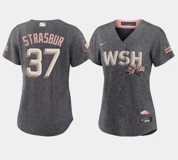 Women's Washington Nationals #37 Stephen Strasburg 2022 Gray City Connect Cherry Blossom Stitched Jersey(Run Small)