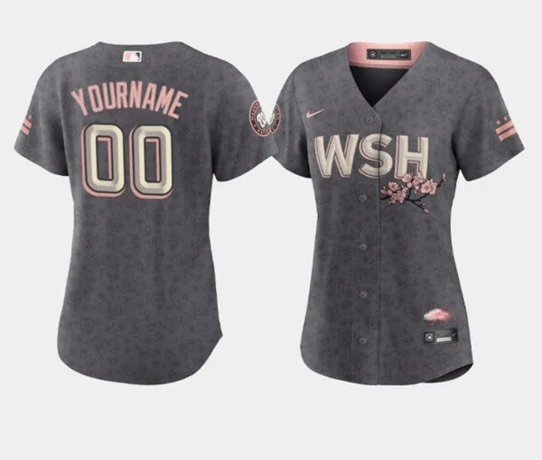 Women's Washington Nationals Active Player Custom 2022 Gray City Connect Cherry Blossom Stitched Jersey(Run Small)