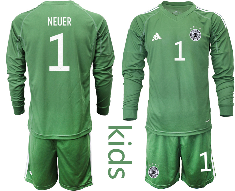 Youth 2020-21 Germany army green goalkeeper 1# NEUER long sleeve soccer jerseys