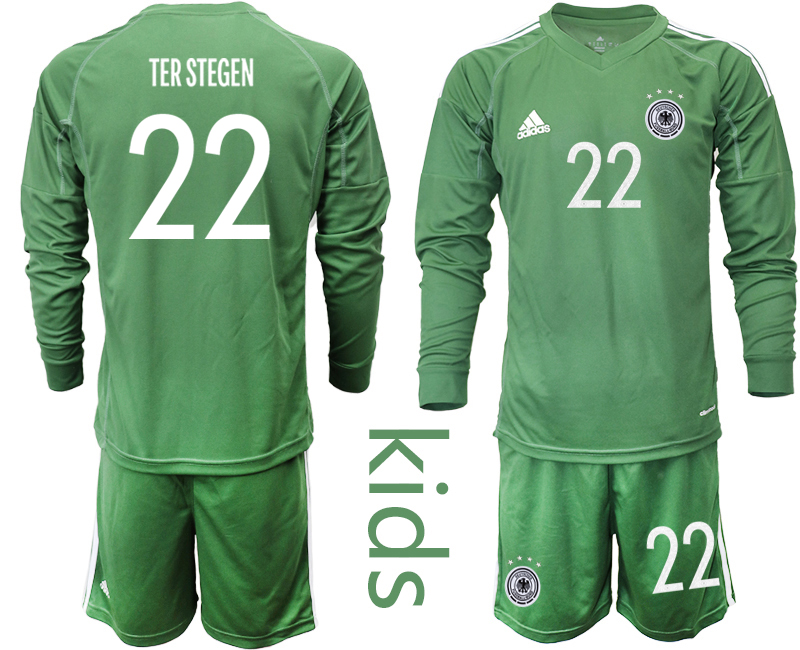 Youth 2020-21 Germany army green goalkeeper 22# TER STEGEN long sleeve soccer jerseys