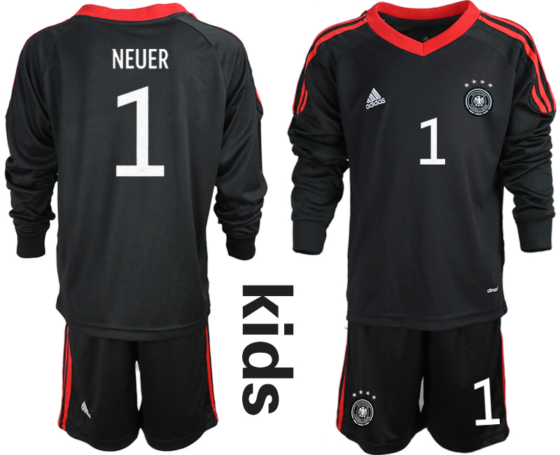 Youth 2020-21 Germany black goalkeeper 1# NEUER long sleeve soccer jerseys.