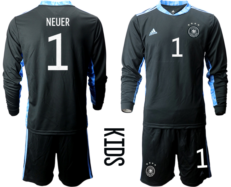 Youth 2020-21 Germany black goalkeeper 1# NEUER long sleeve soccer jerseys