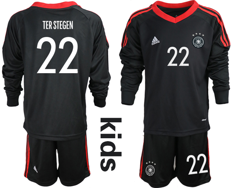 Youth 2020-21 Germany black goalkeeper 22# TER STEGEN long sleeve soccer jerseys.