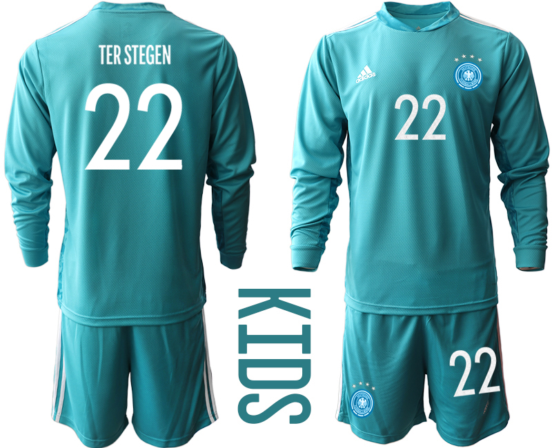 Youth 2020-21 Germany lake blue goalkeeper 22# TER STEGEN long sleeve soccer jerseys