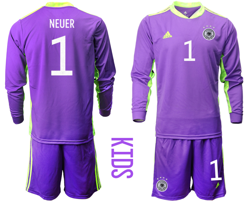 Youth 2020-21 Germany purple goalkeeper 1# NEUER long sleeve soccer jerseys