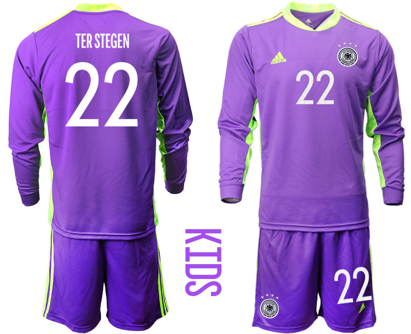 Youth 2020-21 Germany purple goalkeeper 22# TER STEGEN long sleeve soccer jerseys