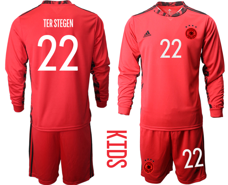 Youth 2020-21 Germany red goalkeeper 22# TER STEGEN long sleeve soccer jerseys