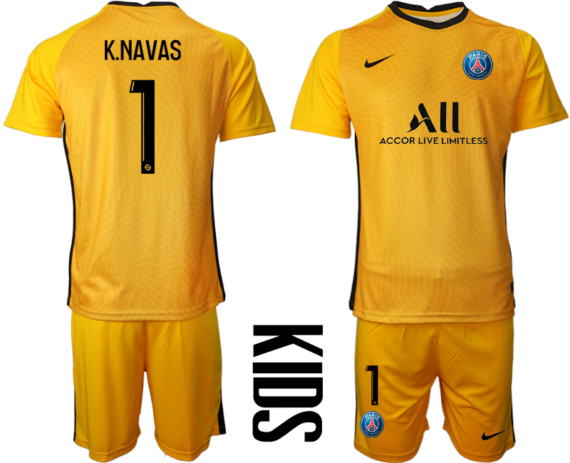 Youth 2020-21 Paris Saint-Germain yellow goalkeeper 1# K.NAVAS soccer jerseys