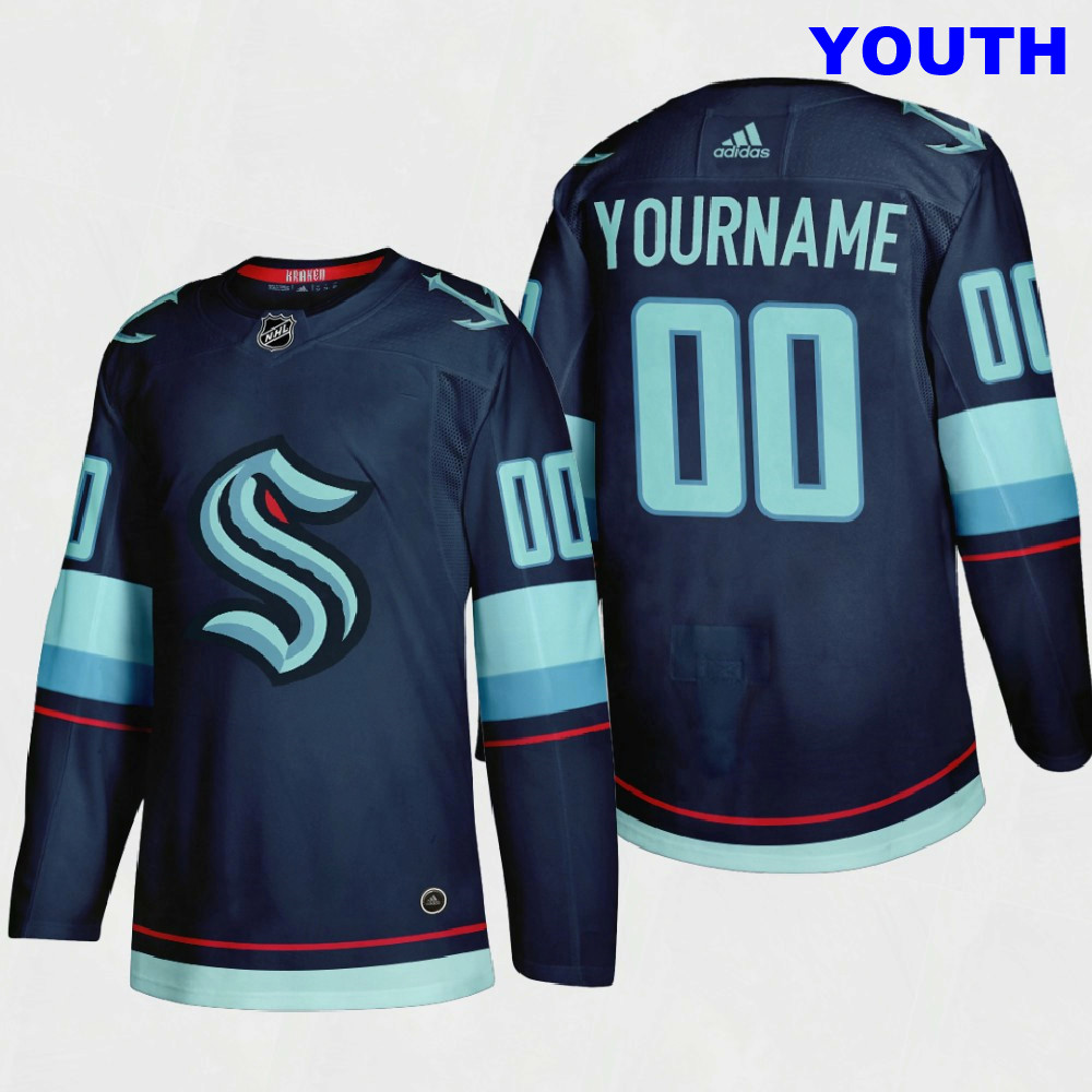 Youth's Seattle Kraken Custom Adidas 2021-22 Navy Home Stitched NHL Jersey