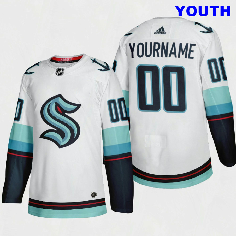 Youth's Seattle Kraken Custom Adidas 2021-22 White Away Stitched NHL Jersey