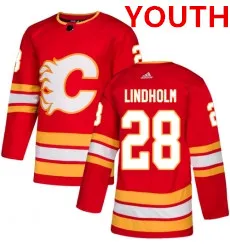 Youth Calgary Flames #28 Elias Lindholm Red Alternate Adidas Stitched NHL Jersey