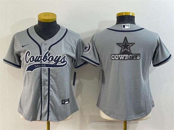 Youth Dallas Cowboys Gray Team Big Logo With Patch Cool Base Stitched Baseball Jersey