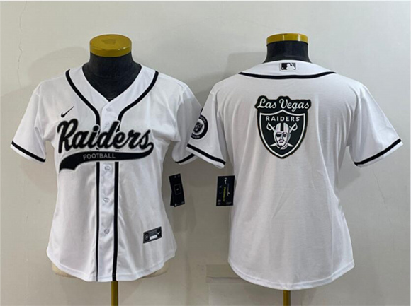 Youth Las Vegas Raiders White Team Big Logo With Patch Cool Base Stitched Baseball Jersey