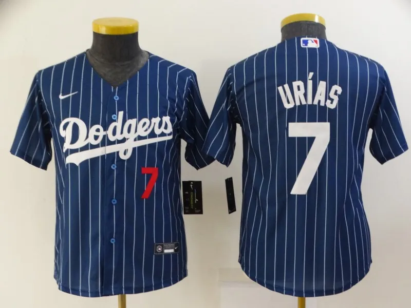 Youth Los Angeles Dodgers #7 Julio Urias Navy Blue Pinstripe Stitched MLB Cool Base Nike Jersey