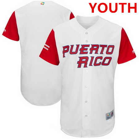 Youth Puerto Rico Baseball Majestic White 2017 World Baseball Classic Custom Team Jersey