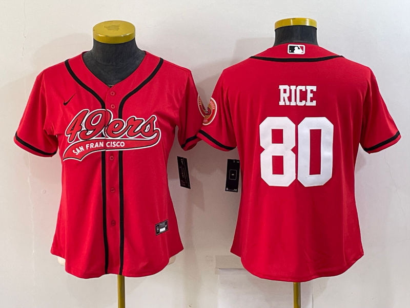 Youth San Francisco 49ers #80 Jerry Rice Red With Patch Cool Base Stitched Baseball Jersey