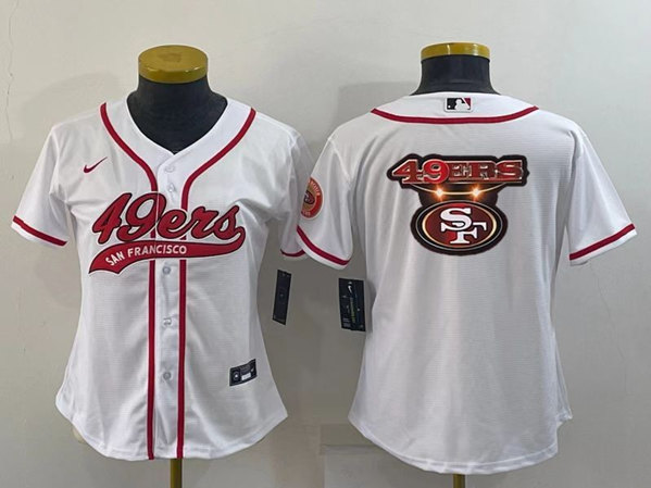 Youth San Francisco 49ers White Team Big Logo With Patch Cool Base Stitched Baseball Jersey